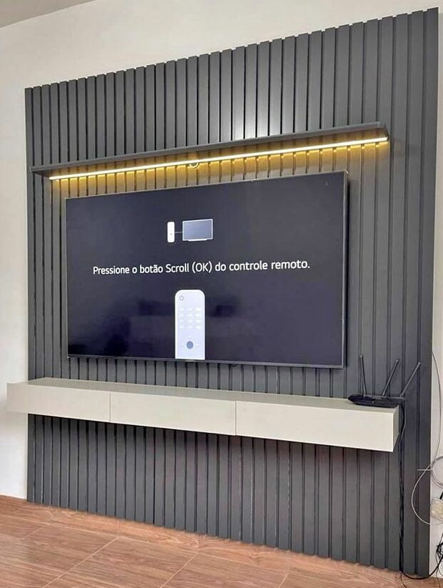 Home Nobre Ripado 230 1P3G com LED Grafite.Off White Gelius - Móveis furniture