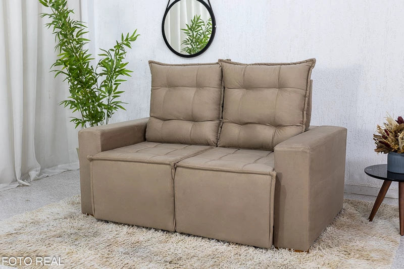 Sofá Retrátil Reclinável 1.40m Rafaela Veludinho Bege - Móveis furniture