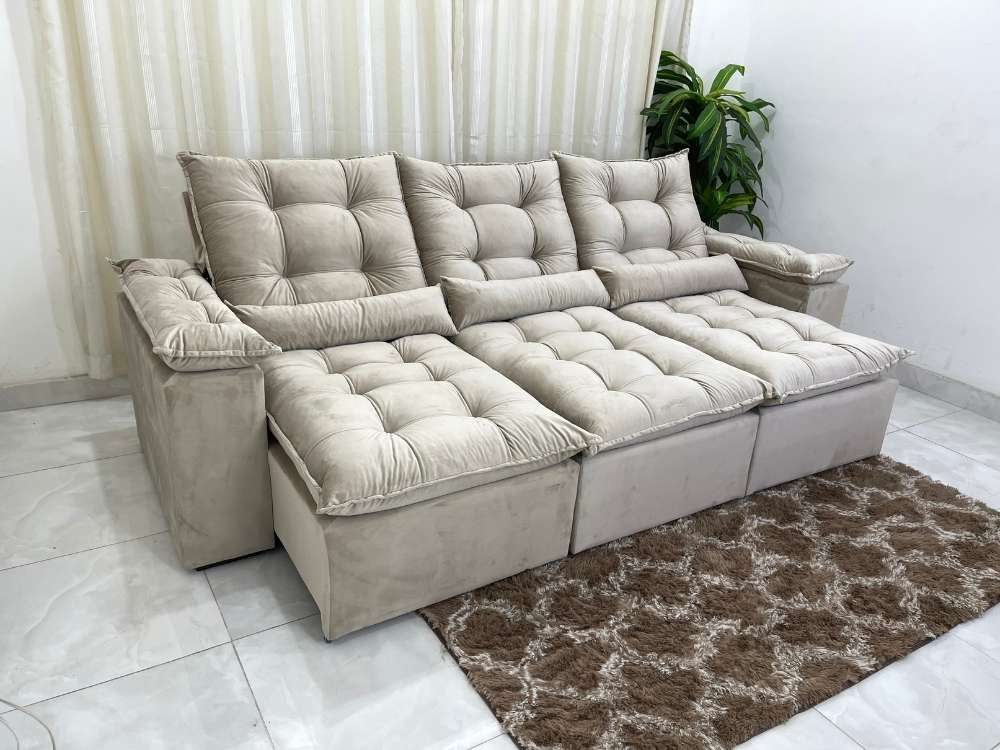 Sofá Retrátil Reclinável Atenas 2.70m – Bege - Móveis furniture