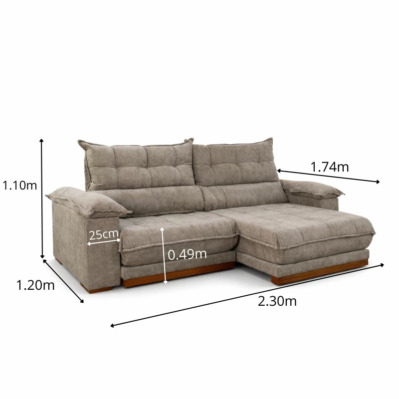 Sofá Retrátil Reclinável Itauna 2.30m Chenille Bege 574 D28 Soft - Molas Ensacadas