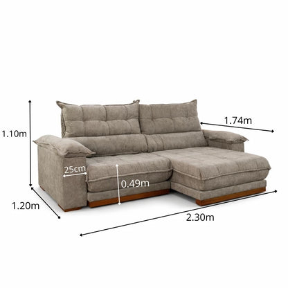 Sofá Retrátil Reclinável Itauna 2.30m Chenille Bege 574 D28 Soft - Molas Ensacadas
