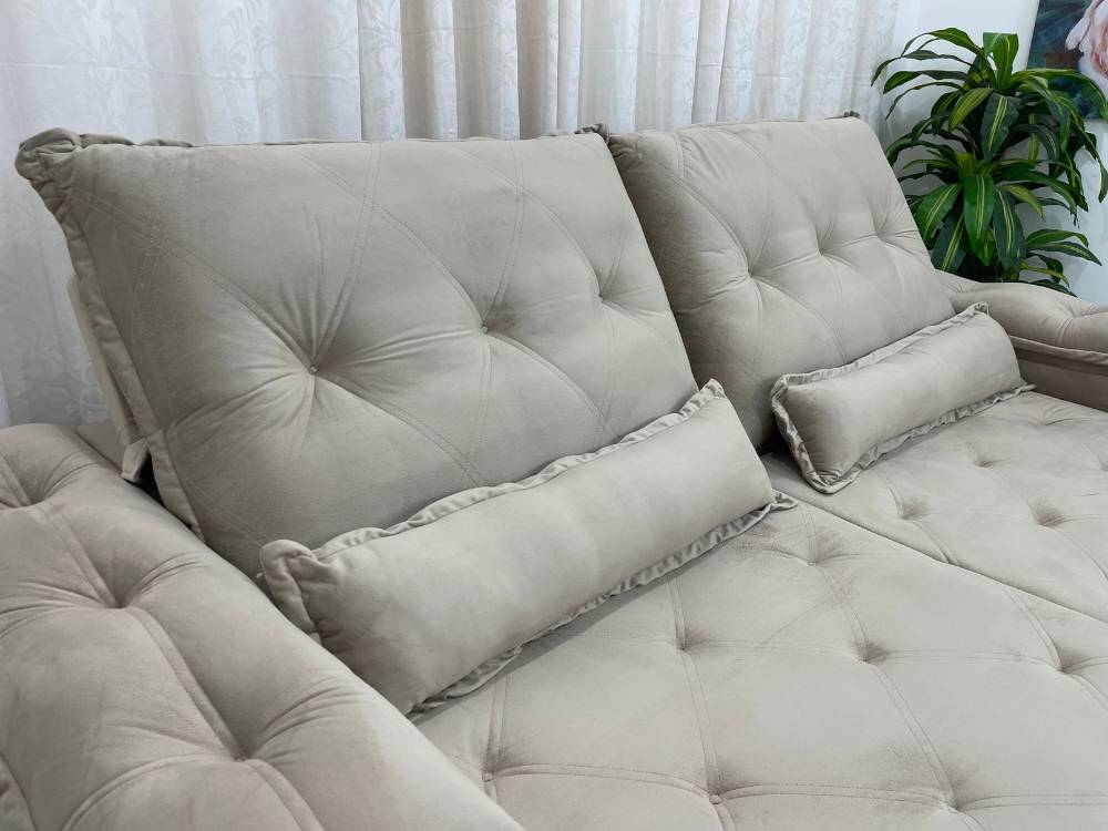 Sofá Retrátil Reclinável Valência 2.50m – Bege Veludo - Móveis furniture