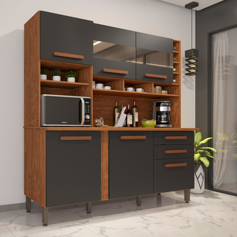 Kit Cozinha Alexia 1,80 Cinamono/Grafite - Móveis furniture