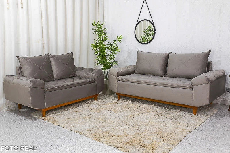 Sofá 3 e 2 lugares Bélgica Veludo Bege - Móveis furniture