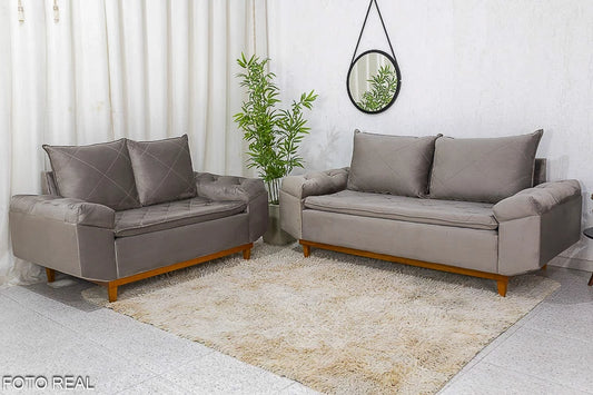 Sofá 3 e 2 lugares Bélgica Veludo Bege - Móveis furniture