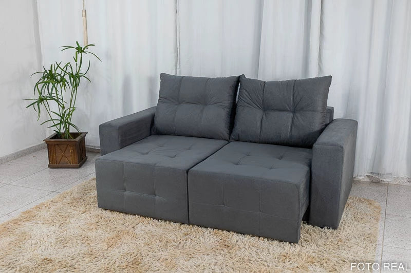 Sofá Retrátil 3 Lugares Havaí Larg. 1.80m Veludinho Cinza - Móveis furniture