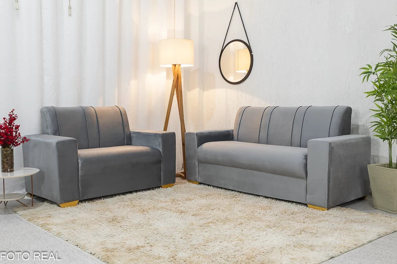 Sofá 3 e 2 lugares Maceió Veludo Cinza/prata - Móveis furniture