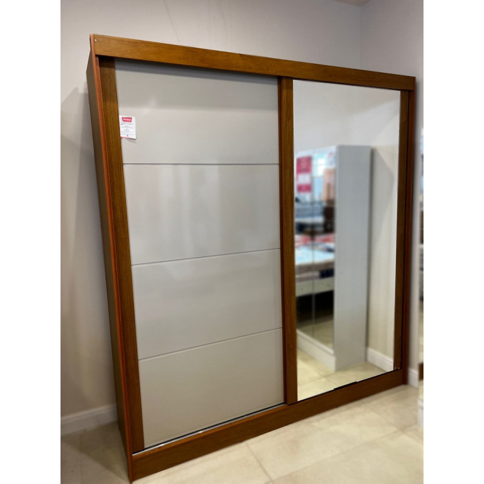 Guarda Roupas 2 Portas de Correr 1 com Espelho Viena Bianchi Móveis 	Nature/Off White