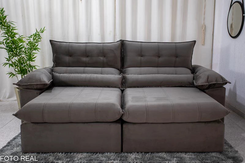 Sofá Retrátil Reclinável 2.50m Lenon Veludo Marrom - D28 Soft e Molas Ensacadas - Móveis furniture