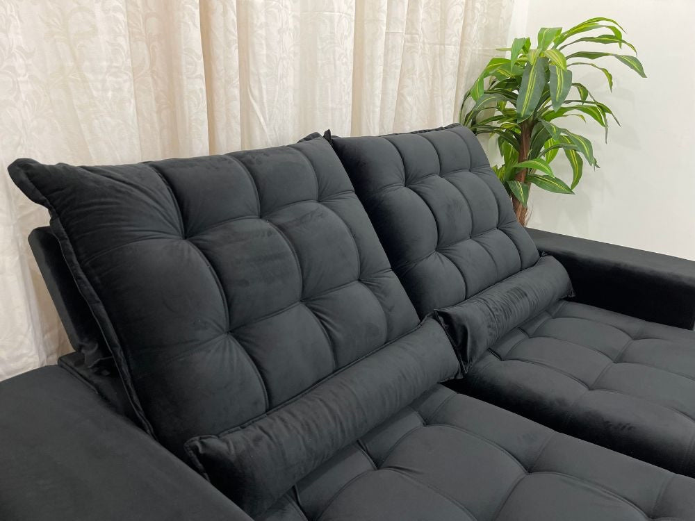 Sofá Retrátil Reclinável Small 2.00m – Preto Veludão - Móveis furniture