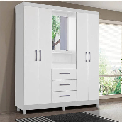 Roupeiro Capelinha Lyon c/Espelho 4 portas Branco - Móveis furniture