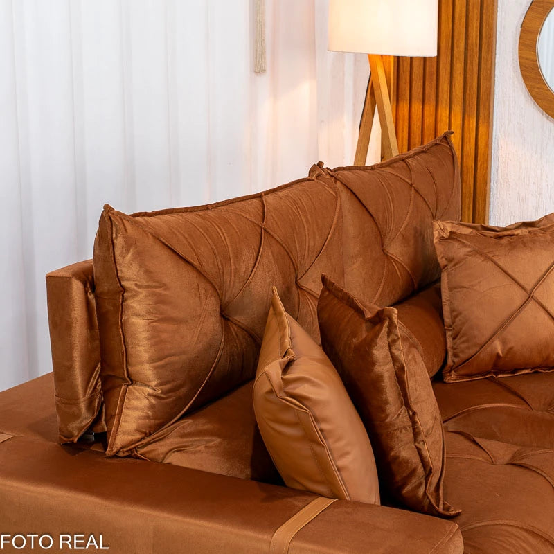 Sofá Retrátil Reclinável Gran Bello 2.00m Veludo Terracota 24 - Molas Ensacadas