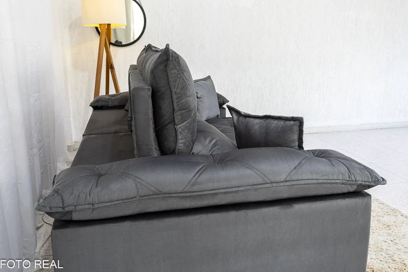 Sofá Retrátil Reclinável 2.30m Magnum Veludo Cinza 814 - Molas Ensacadas