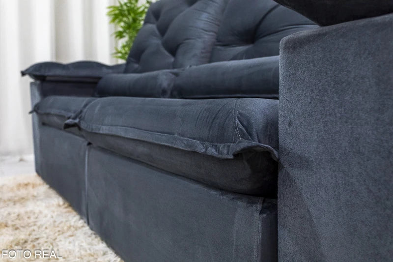 Sofá Retrátil Reclinável 2.00m Roma Veludo Cinza - Móveis furniture