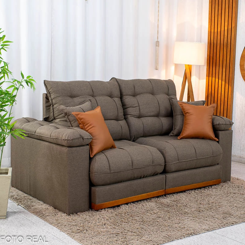 Sofá Retrátil Reclinável Verona 2.00m Linho Marrom D28 Soft - Molas Ensacadas