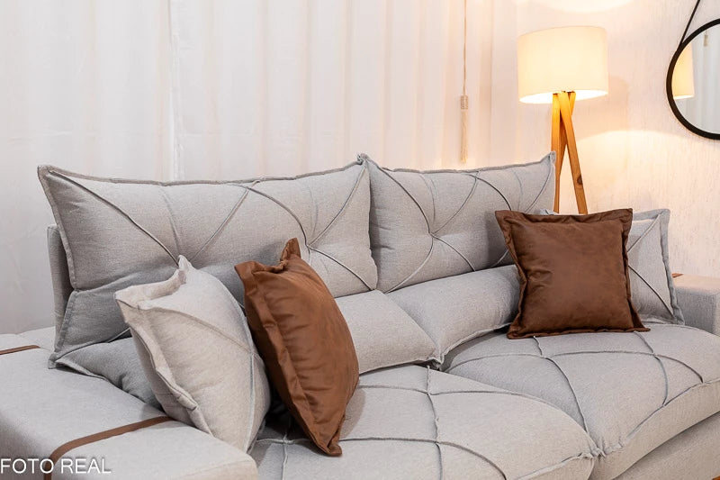 Sofá Retrátil Reclinável Gran Bello 2.30m Linho Cinza 31 - Molas Ensacadas Pocket
