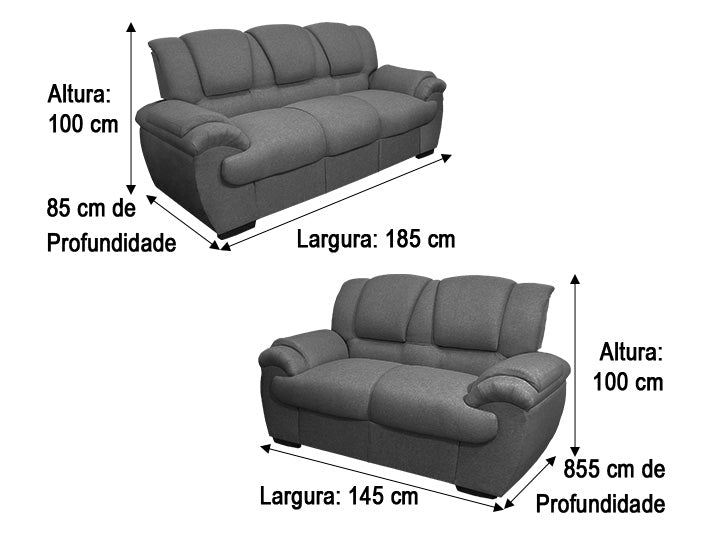 Sofá 2 e 3 Lugares Linho Cinza Mônaco