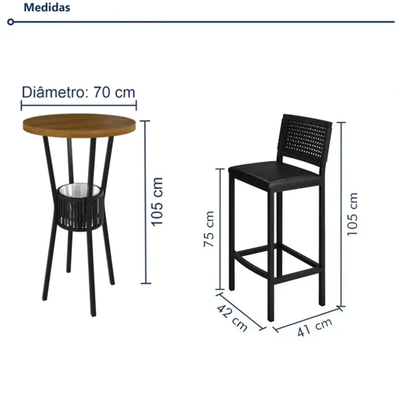 Mesa Bistro Bar com 3 Banquetas Madri e Cooler em Corda Náutica Paonanda