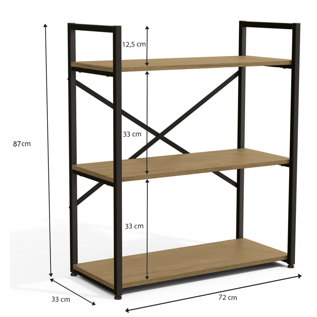 Estante Baixa 3 Prateleiras LI007 Freijó/Preto Fosco