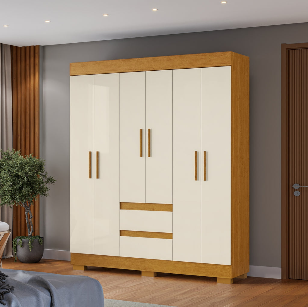 Guarda-Roupa 6 Portas Maya 1,491 m Cinamono/Off White – ACP MÓVEIS - Móveis furniture