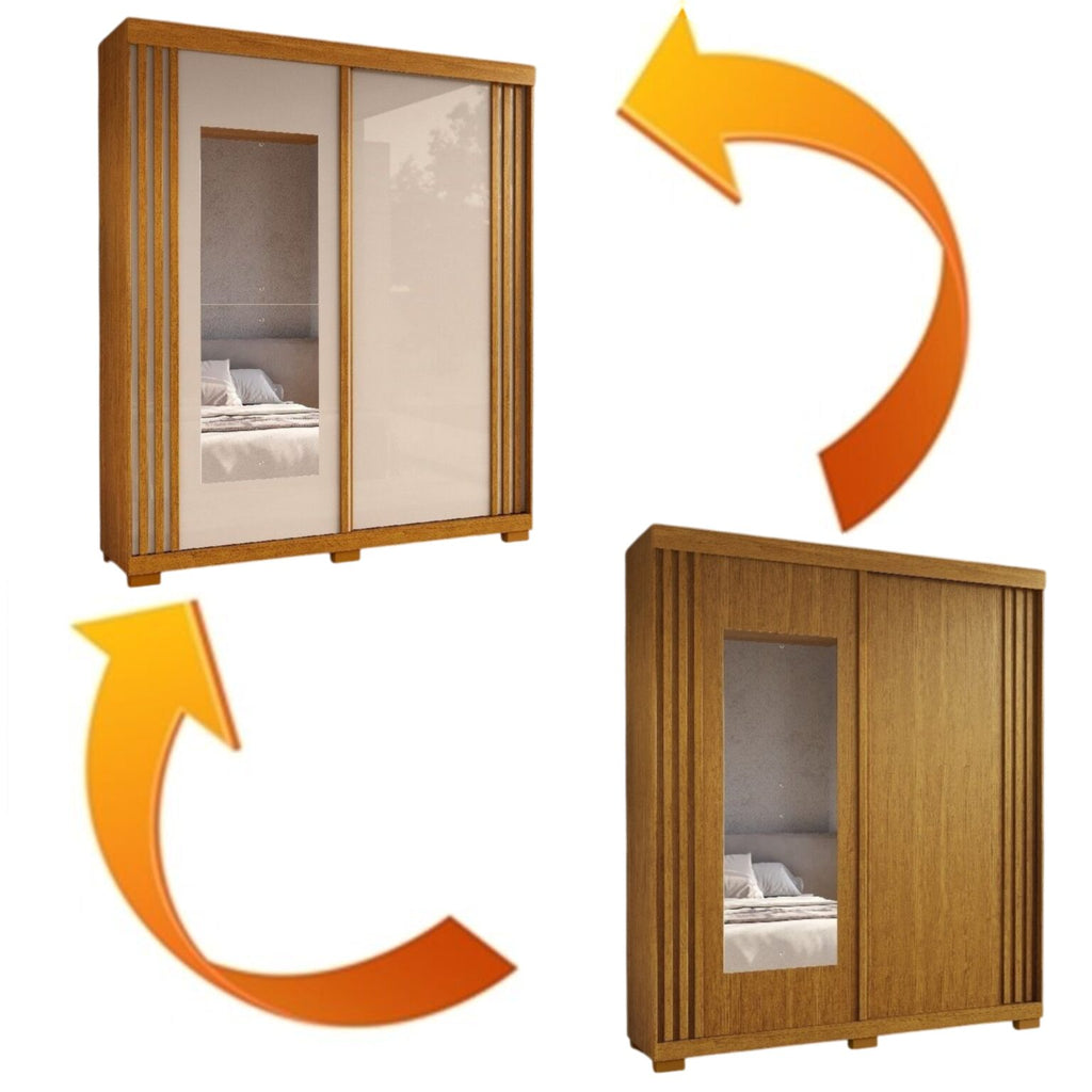 Guarda-Roupa 2 Portas Athena 1,80 m (C/Espelho) Cinamomo/Off White/Cinamomo – ACP MÓVEIS