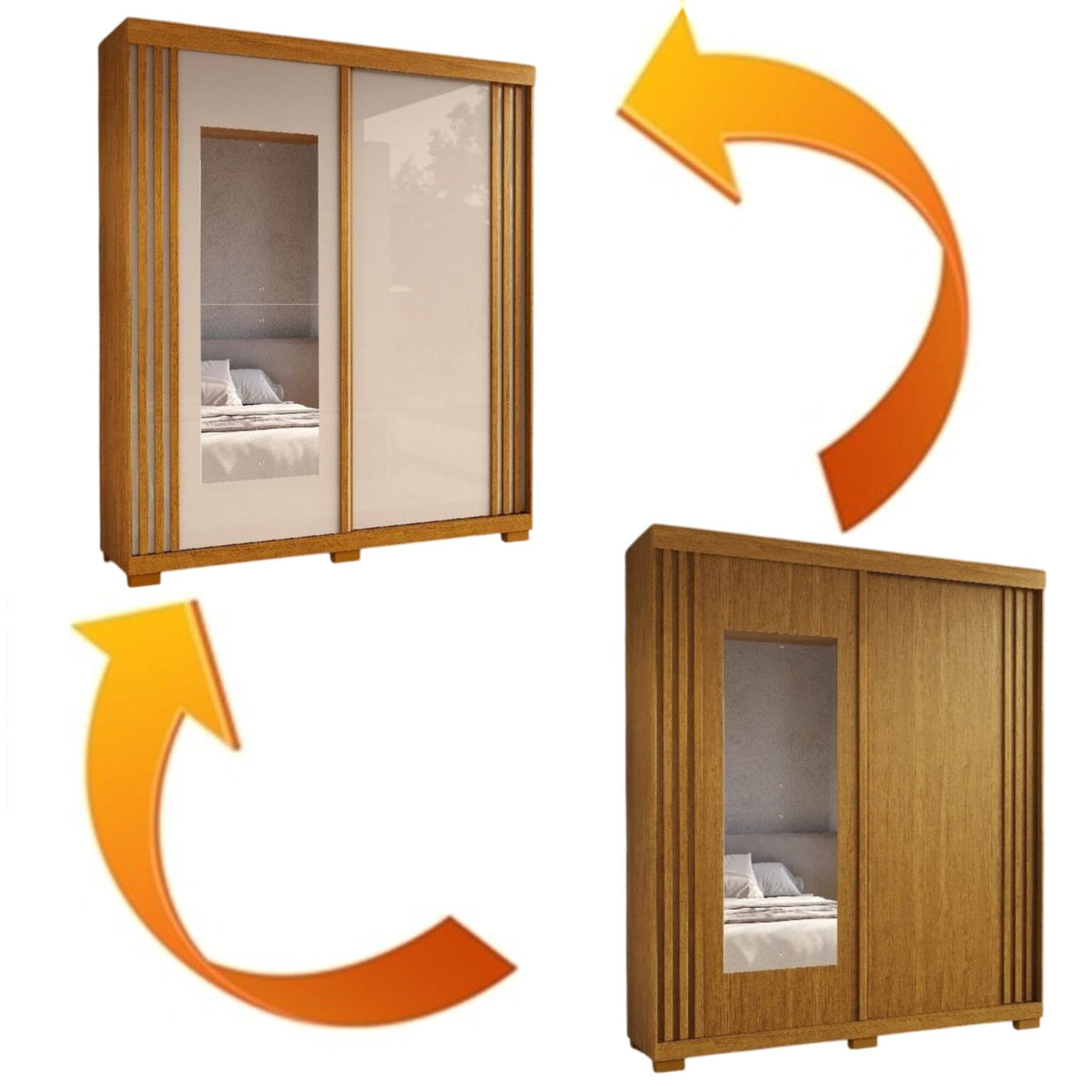 Guarda-Roupa 2 Portas Athena 1,80 m (C/Espelho) Cinamomo/Off White/Cinamomo – ACP MÓVEIS