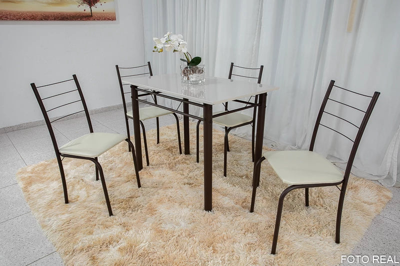 Mesa Rio 100x60 4 Cadeiras Tampo Pedra cor Off Teixeira