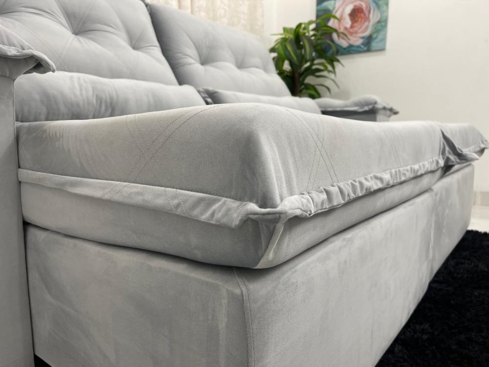 Sofá Retrátil Reclinável Valência 2.50m – Prata Veludo - Móveis furniture