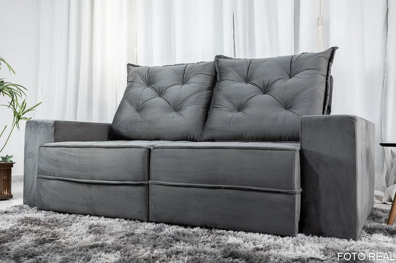 Sofá Retrátil Reclinável Berlim 2.10m Veludo Cinza Escuro 814 - D33 e Molas Ensacadas - Móveis furniture