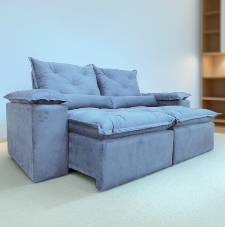 Sofá Retrátil e Reclinável Grécia 2,00 m Azul – QUINE ESTOFADOS - Móveis furniture