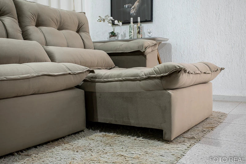 Sofá Retrátil Reclinável 2.30m Ipanema Veludo Capuccino - Móveis furniture