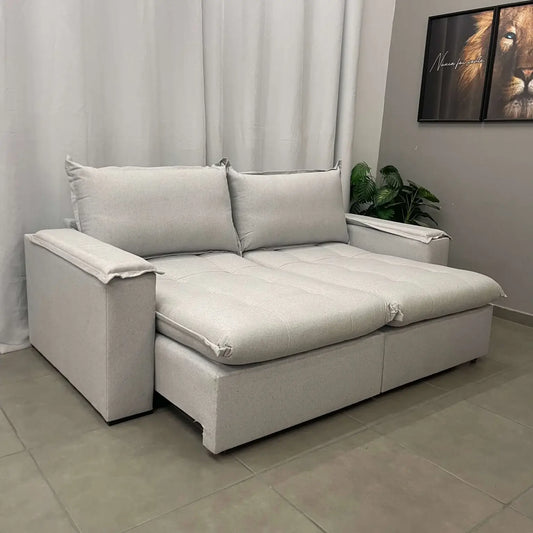 Sofá Cama Julia 4 Lugares Retrátil Tecido Linho 220cm Zarat cinza prata