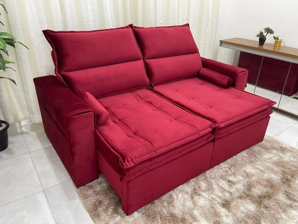 Sofá Retrátil Reclinável Sírius 2.00m – Vinho Veludão - Móveis furniture