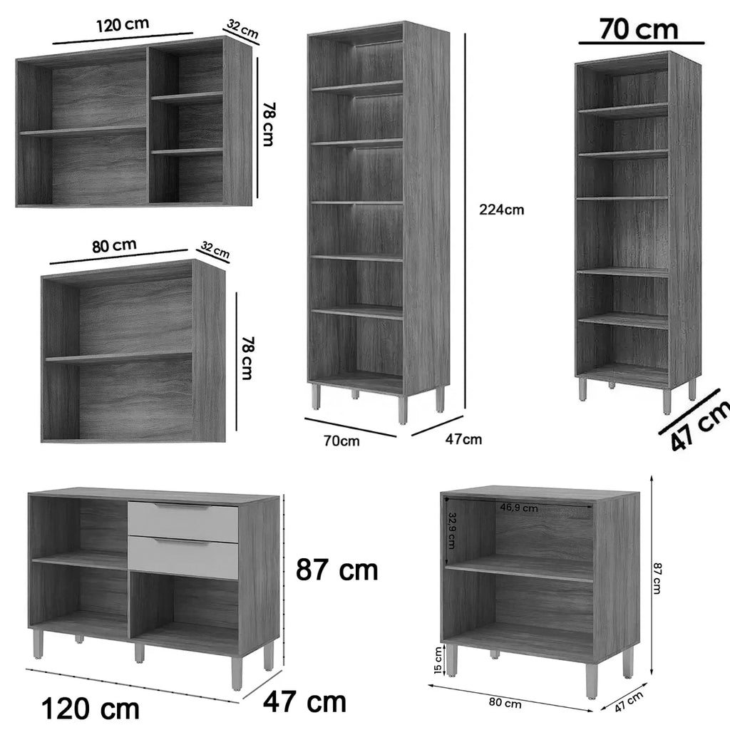 Cozinha Brilhante Completa 6 Peças com Led 14 Portas 2 Gavetas Mgm