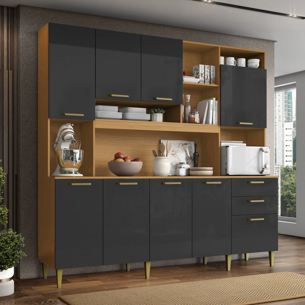 Kit Cozinha Mega 2,08 m Cinamomo/Grafite – ARAMÓVEIS