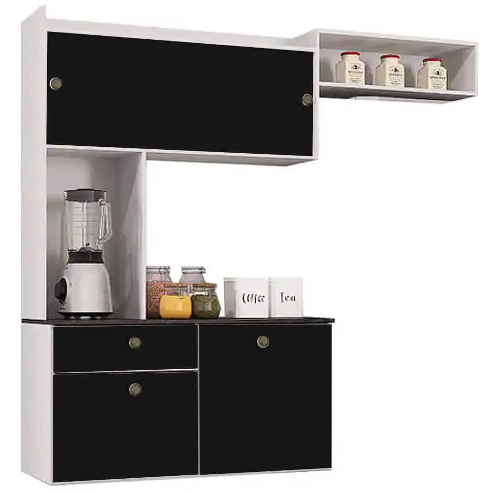 Cozinha Suspensa Lara 4 Portas 1 Gaveta Poquema PRETO/BRANCO