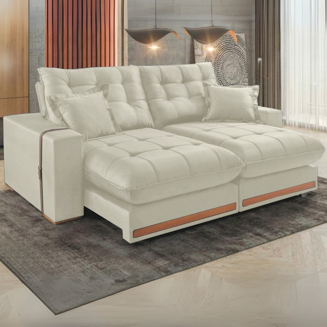 Sofá Retrátil e Reclinável Ártemis 017 2,50 m Veludo Marfim – VICAM ESTOFADOS