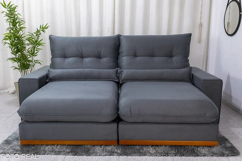 Sofá Retrátil Reclinável Sparta 2.30m Veludo Cinza 814 D33 e Molas Ensacadas - Móveis furniture