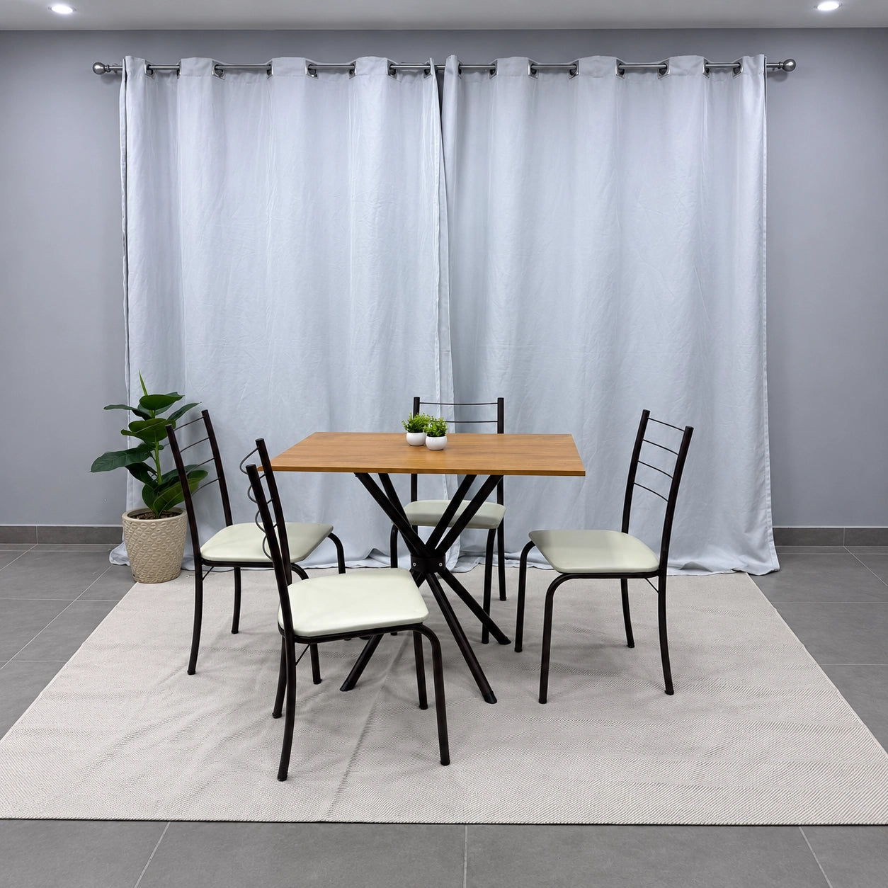 Mesa Ipanema Retangular Tampo Madeira 90x58cm com 4 Cadeiras Tubular Teixeira