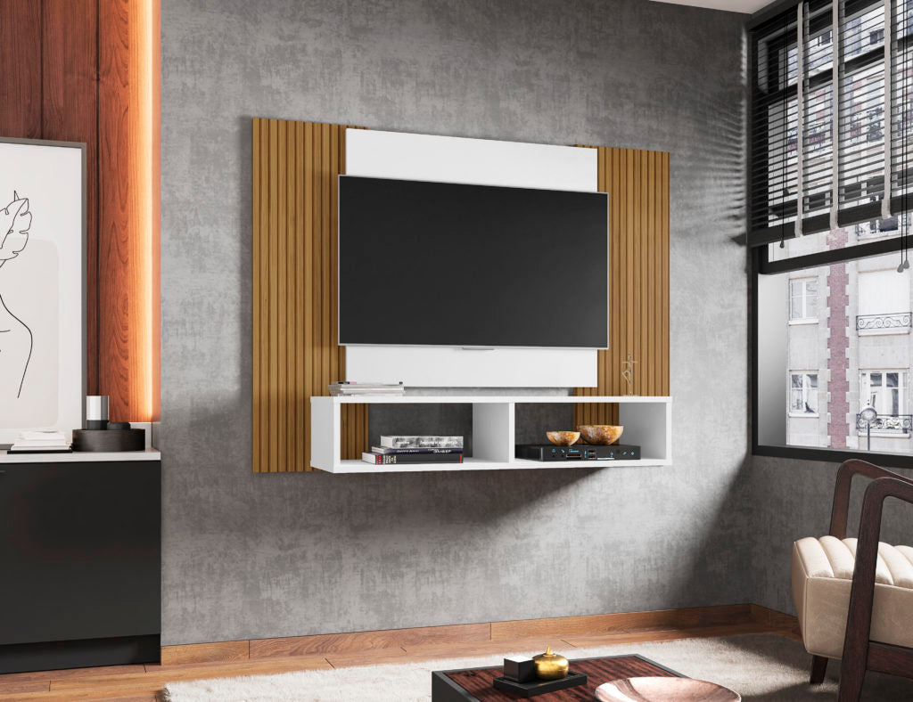 Painel até 47″ Navi Branco/Ripado - Móveis furniture