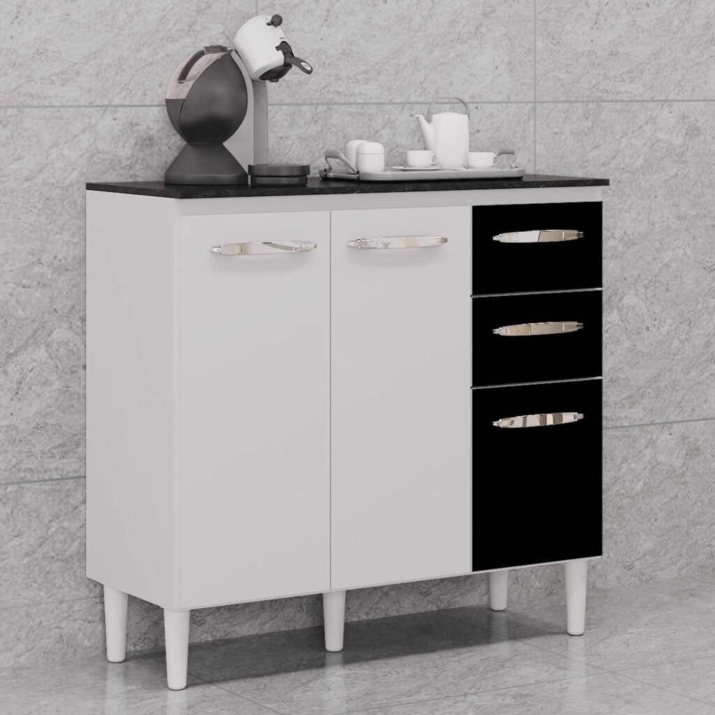 Balcão Isadora 668 Branco/Preto - Móveis furniture
