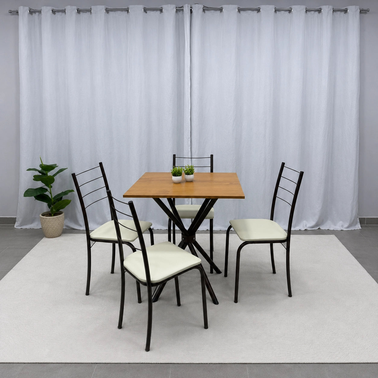 Mesa Ipanema Quadrada Tampo Madeira 68x68cm com 4 Cadeiras Tubular Teixeira