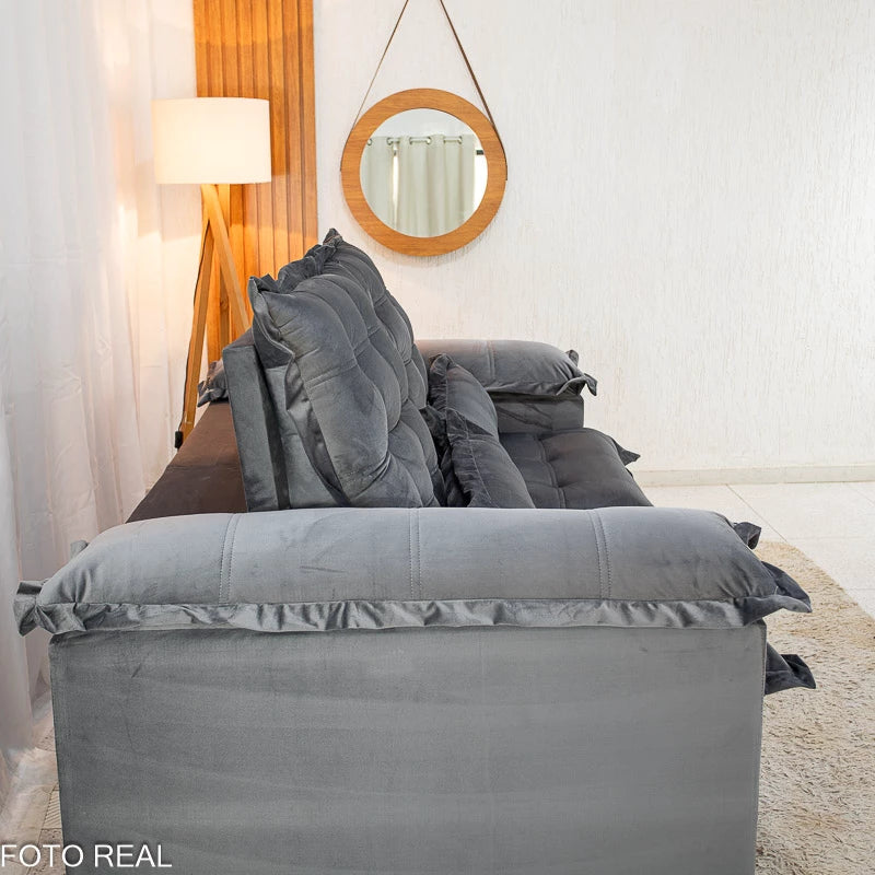 Sofá Retrátil Reclinável Maldivas 2.10m Veludo Grafite A15 - Espuma Pró Aditivada