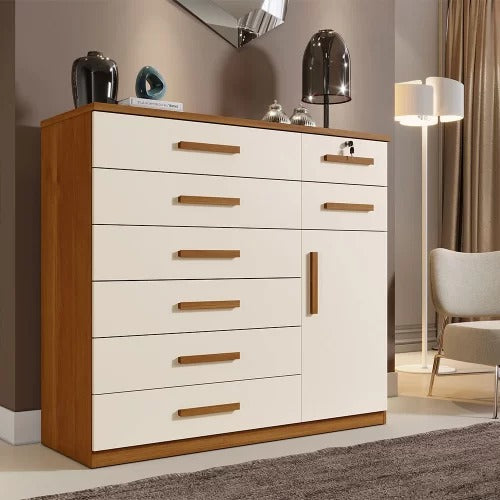 Comoda New Vitoria 8G1P Cinamomo.Off White Benetil - Móveis furniture