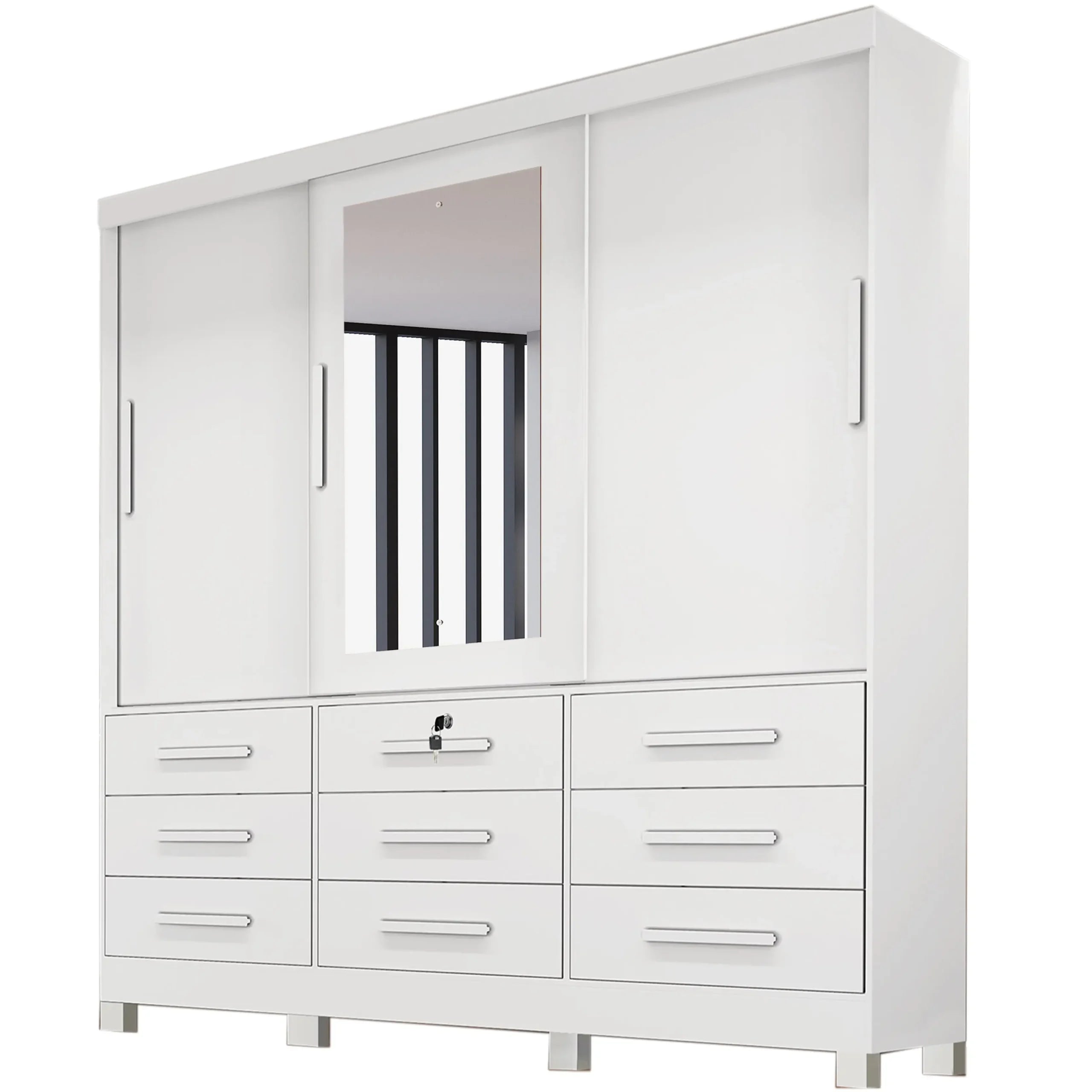 Guarda Roupa Athenas Bianchi Casal 3 Portas 9 Gavetas
