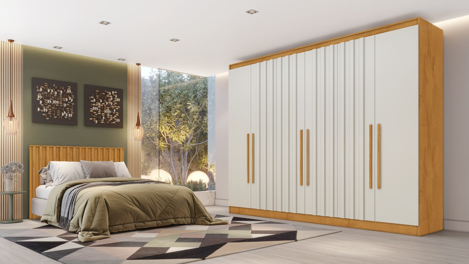 Roupeiro Oxford 6P sendo 4P Ripadas e 4G Peroba.Off White - Móveis furniture