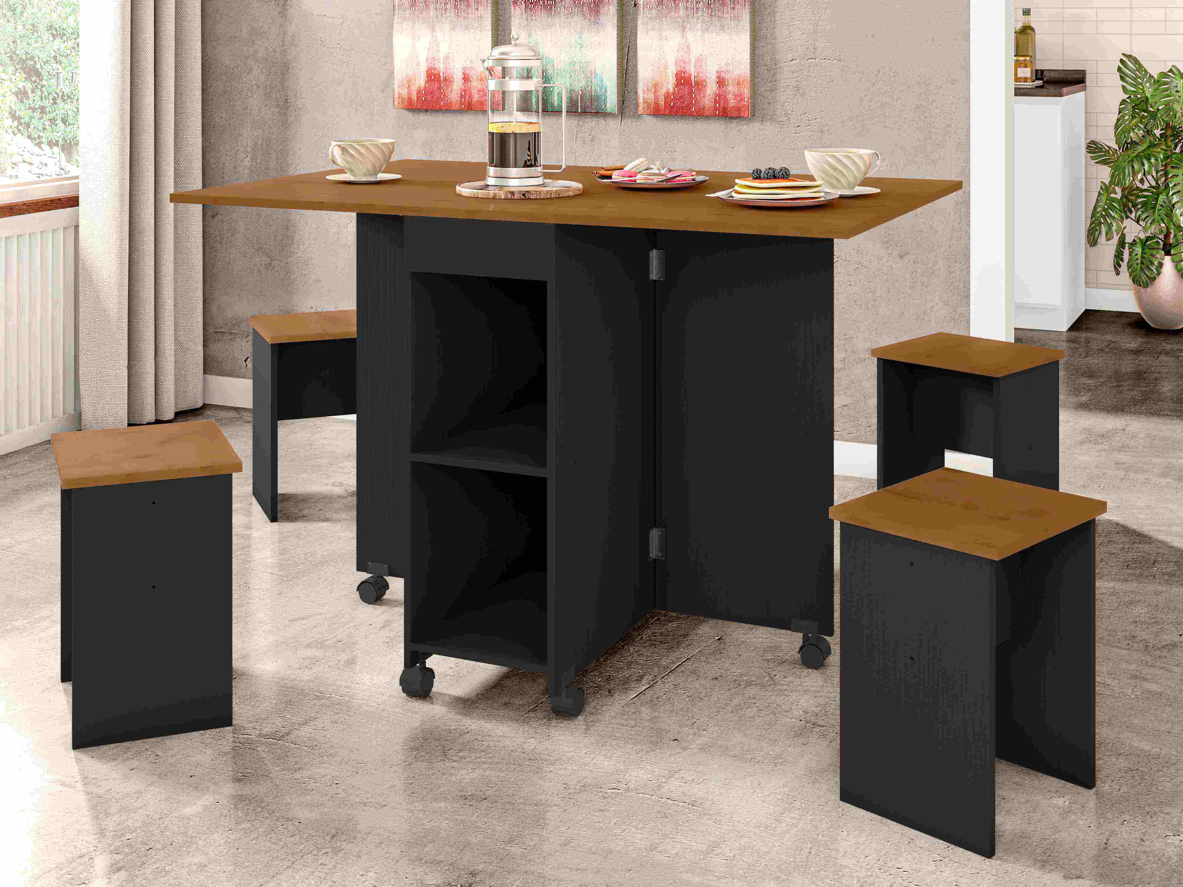 Mesa Dobravel Paris Natura.Preto Zanzini Moveis - Móveis furniture