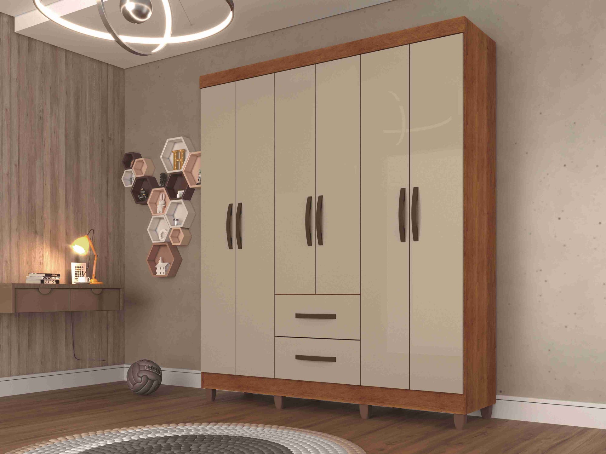 Roupeiro Estrela 6P2G c Pes Cinamomo.Off White - Móveis furniture