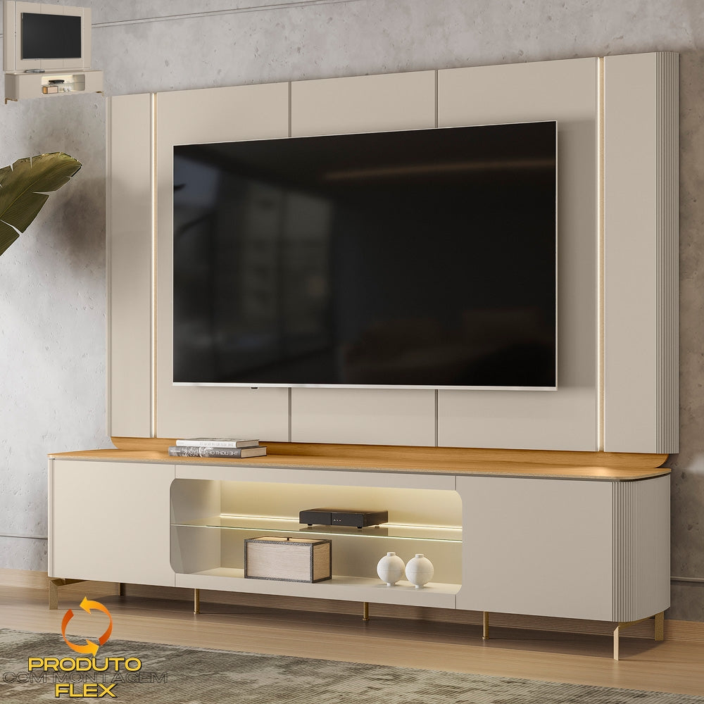 Painel + Rack Santorini Off White/Tauari Fosco – LINEA BRASIL