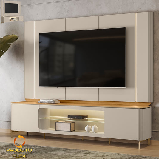 Painel + Rack Santorini Off White/Tauari Fosco – LINEA BRASIL